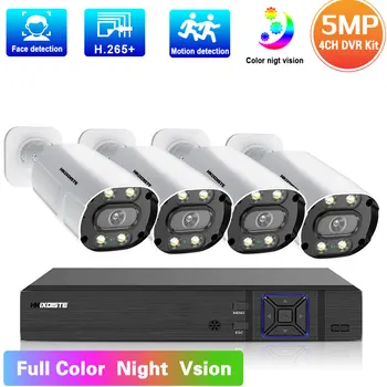5MP 4 Channel DVR Surveillance Camera Kit Outdoor Waterproof Color Night Vision CCTV Security System Camera Kit 4CH XMEYE H. 265