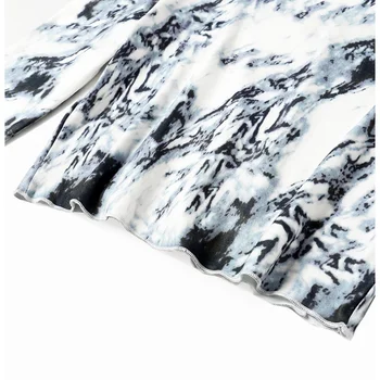 Dizajn Majice Sa dugim rukavima Ženska t-shirt Tie-dye Woman Print Turtleneck High Neck Tshirt 2021 Top Oslanjanje Waist Slim Fit