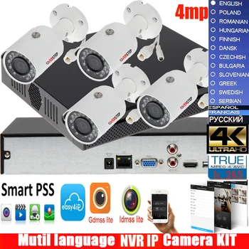 Mutil language 4CH 4MP H. 265 DH-IPC-HFW1431S 4pcs bullet Waterproof camera with DHI-NVR4104HS-4KS2 IP security camera kit
