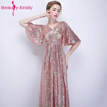 Ljepota Emily Moda Jednostavne Duge Večernje Haljine 2018 A-Line V-izrez Kratkih Rukava Formalni College Djevojka Žene Gradacija Haljine