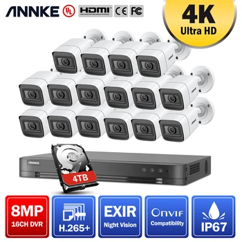 ANNKE 4K 16CH HD Ultra Clear Footage CCTV Security System 5in1 H. 265 DVR sa 16pcs 8MP Outdoor IP67 Weatherproof Home Video Kit