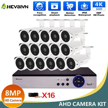 AHCVBIVN HDMI 16CH 8MP DVR Kit 8.0 MP Bullet Camera 4K AHD Home Security Surveillance System CCTV Sustav Kit Remote View By Phone