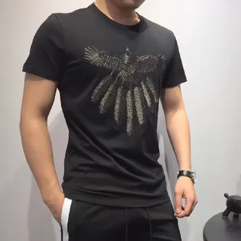 Harajuku Ljetna Muška majica sa izvezenim Pulover i Starinski kratkih Rukava Prozračna Pamučna t-shirts Majice Muške Ulica Odjeća Tanke majice