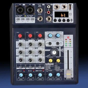 NEW-Bluetooth Audio Mixer 4 Channel USB Sound Card Interface Console for Computer Recording and Live Broadcasting Dj Mixer
