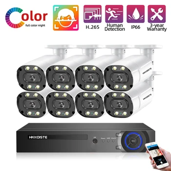 8MP AI Šarene Sustav Night Vision CCTV 4K H. 265+ Vanjski Vodootporni Komplet za video Nadzor 8CH 4CH DVR Set Sigurnosnih Kamera