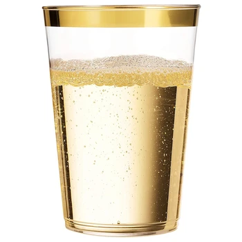 Zlatna Plastične Čaše Prozirne Plastične Vinske Čaše Čaše u Zlatni Okvir Neobične za Jednokratnu upotrebu Vjenčanje Šalice Večernje Šalice