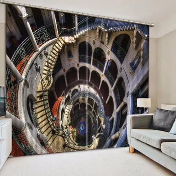Europski 3D Zavjese suvremenog Slikarstva Dnevni boravak Spavaća soba Zavjese Kreativno spiralno stubište Zavjese Za Sobu