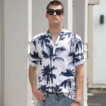 GELITAYIN Hawaii Stilu Majice Za Muškarce Ljeto Svakodnevno Štand Ovratnik Pamuk Za Muškarce S t-Shirt Dobar Vogue Visoke Kvalitete Za Muškarce Kostimi