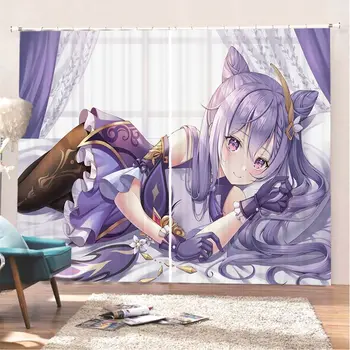 Genshin Impact Curtain 3D Printing Sexy/slatka Cartoon Curtain Bedroom Living Room Home Decoration Blackout Curtain Finished