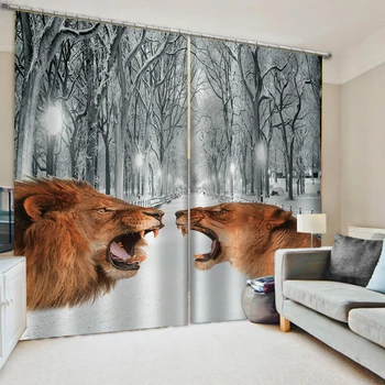 Foto 3D Zavjese za Prozor Dnevnog boravka siva snježne lavovi zavjese ветрозащитная утолщенная gusta tkanina