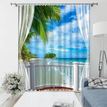 Pojedinačna 3d zavjese novi prozor balkon утолщенное vjetrobransko staklo guste zavjese plava plaža zavjese