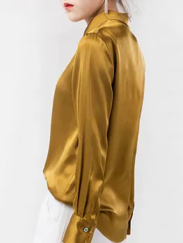 2021 Moderan Ženski Nova Visokokvalitetna odjeća Zlatna Košulja Satin Svilene Ured za Prigradski Proljeće-jesen košulja