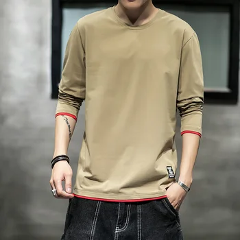 Jesenski majica sa dugim rukavima, Omladinska trend korejski svakodnevni jesen odjeća, Muška majica s dugim rukavima