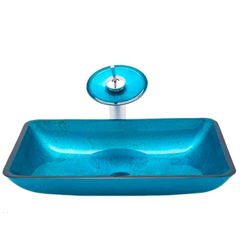 Plava bezolovni stakleni hotel bazena umjetnosti nad školjkom bazena домочадца umivaonik bakar facuet L570*W370*H110mm