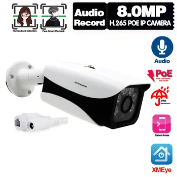 4K POE IP Kamera Detekcija Lica Vanjsko Vodootporno Metak Cctv Kamera 8MP Audio CCTV Security Cam XMEYE P2P View