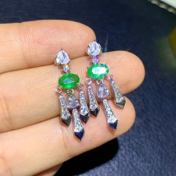 Fin Nakit 925 Srebra Kineski Stil Prirodni Smaragd Djevojka Luksuzni Fin svježe Ovalni Dragi Kamen Naušnice Podrška Detecti